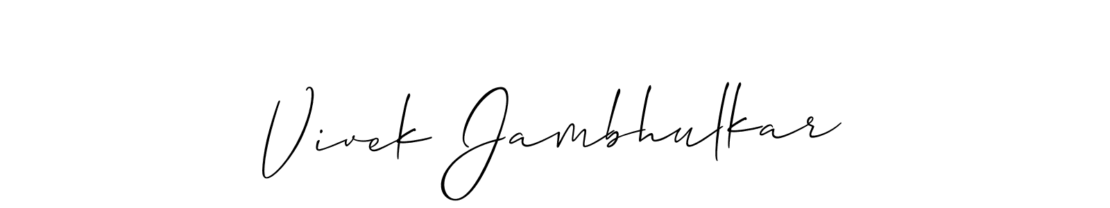 The best way (Allison_Script) to make a short signature is to pick only two or three words in your name. The name Vivek Jambhulkar include a total of six letters. For converting this name. Vivek Jambhulkar signature style 2 images and pictures png