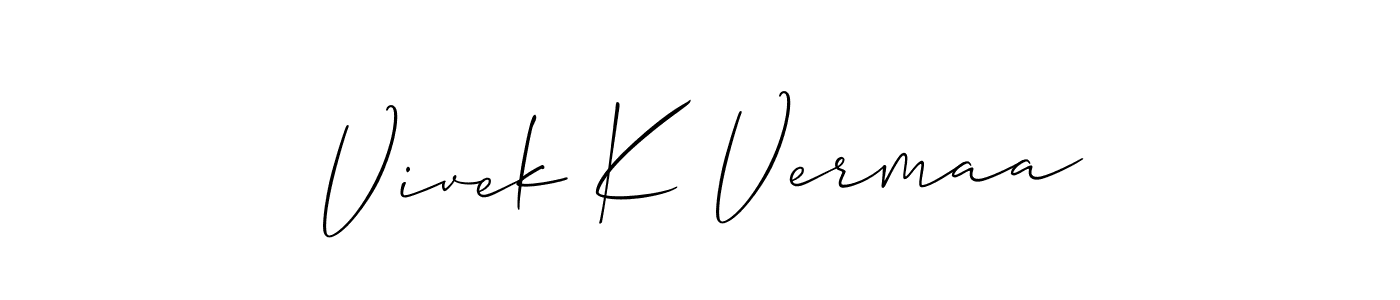 How to make Vivek K Vermaa name signature. Use Allison_Script style for creating short signs online. This is the latest handwritten sign. Vivek K Vermaa signature style 2 images and pictures png