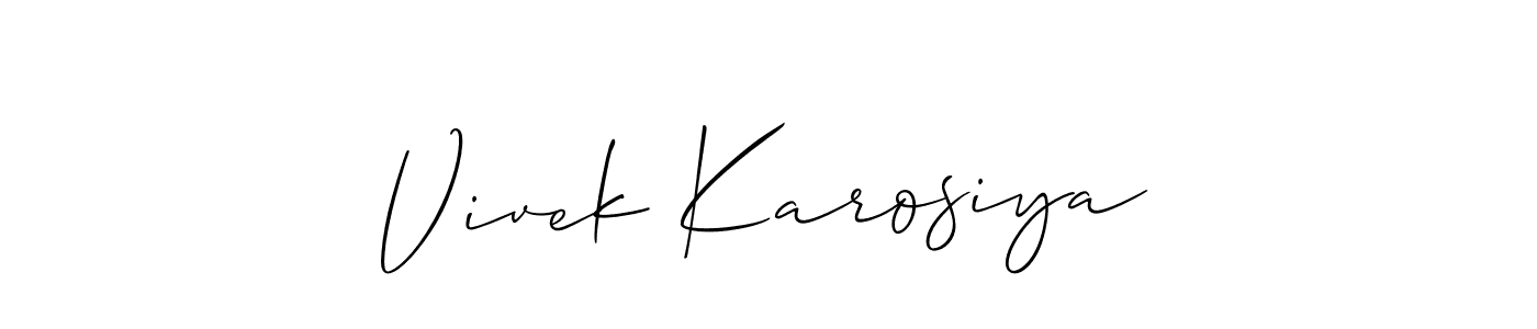 Make a short Vivek Karosiya signature style. Manage your documents anywhere anytime using Allison_Script. Create and add eSignatures, submit forms, share and send files easily. Vivek Karosiya signature style 2 images and pictures png