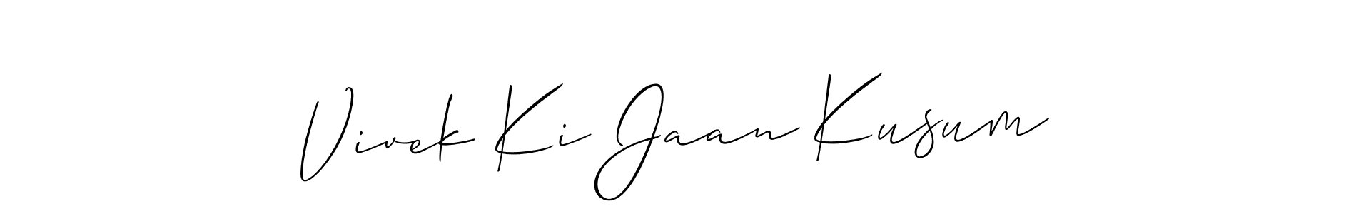 Create a beautiful signature design for name Vivek Ki Jaan Kusum. With this signature (Allison_Script) fonts, you can make a handwritten signature for free. Vivek Ki Jaan Kusum signature style 2 images and pictures png