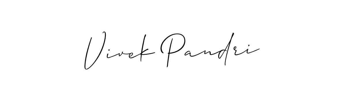 The best way (Allison_Script) to make a short signature is to pick only two or three words in your name. The name Vivek Pandri include a total of six letters. For converting this name. Vivek Pandri signature style 2 images and pictures png