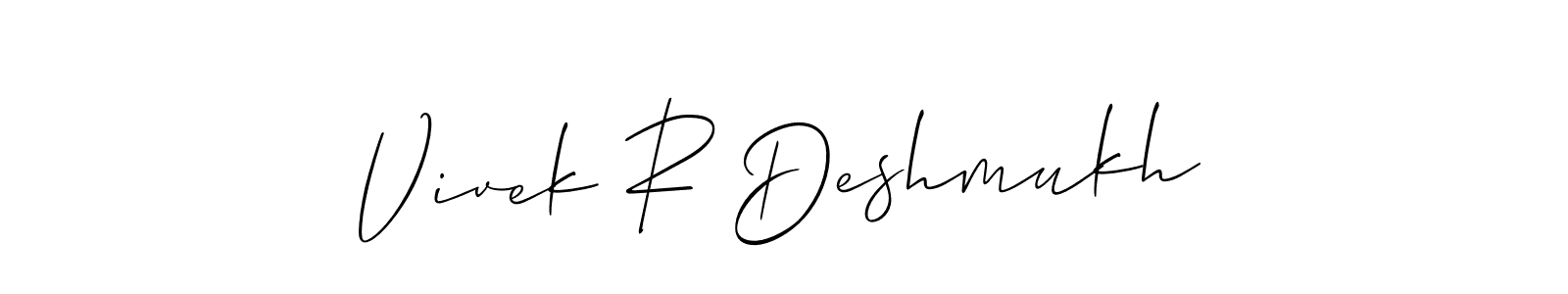 The best way (Allison_Script) to make a short signature is to pick only two or three words in your name. The name Vivek R Deshmukh include a total of six letters. For converting this name. Vivek R Deshmukh signature style 2 images and pictures png