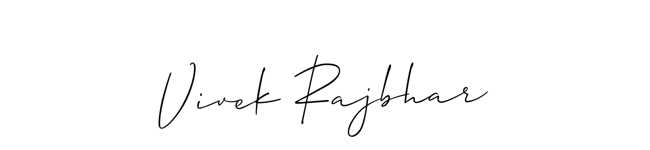 The best way (Allison_Script) to make a short signature is to pick only two or three words in your name. The name Vivek Rajbhar include a total of six letters. For converting this name. Vivek Rajbhar signature style 2 images and pictures png