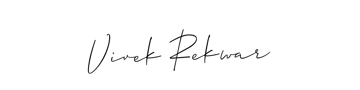 The best way (Allison_Script) to make a short signature is to pick only two or three words in your name. The name Vivek Rekwar include a total of six letters. For converting this name. Vivek Rekwar signature style 2 images and pictures png