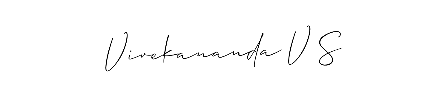 The best way (Allison_Script) to make a short signature is to pick only two or three words in your name. The name Vivekananda V S include a total of six letters. For converting this name. Vivekananda V S signature style 2 images and pictures png