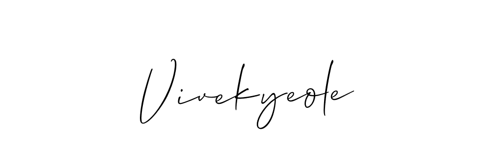 The best way (Allison_Script) to make a short signature is to pick only two or three words in your name. The name Vivekyeole include a total of six letters. For converting this name. Vivekyeole signature style 2 images and pictures png