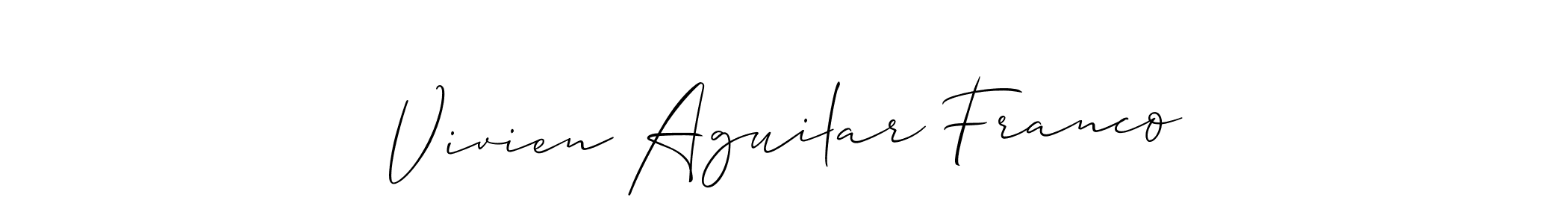 The best way (Allison_Script) to make a short signature is to pick only two or three words in your name. The name Vivien Aguilar Franco include a total of six letters. For converting this name. Vivien Aguilar Franco signature style 2 images and pictures png