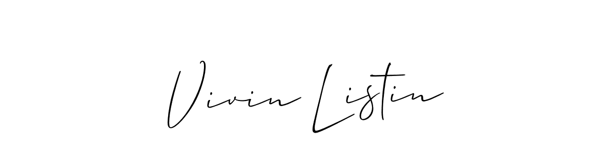 How to make Vivin Listin name signature. Use Allison_Script style for creating short signs online. This is the latest handwritten sign. Vivin Listin signature style 2 images and pictures png