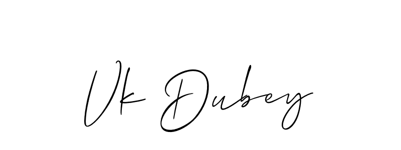 The best way (Allison_Script) to make a short signature is to pick only two or three words in your name. The name Vk Dubey include a total of six letters. For converting this name. Vk Dubey signature style 2 images and pictures png