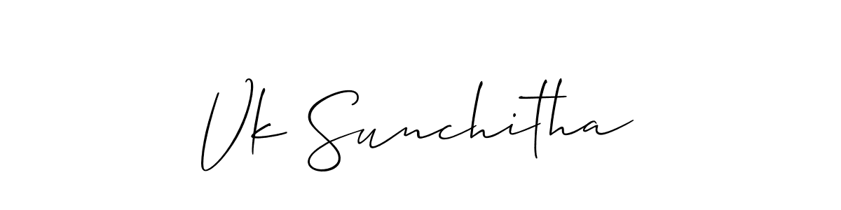 How to Draw Vk Sunchitha signature style? Allison_Script is a latest design signature styles for name Vk Sunchitha. Vk Sunchitha signature style 2 images and pictures png