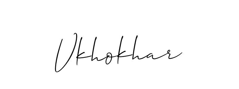 Create a beautiful signature design for name Vkhokhar. With this signature (Allison_Script) fonts, you can make a handwritten signature for free. Vkhokhar signature style 2 images and pictures png