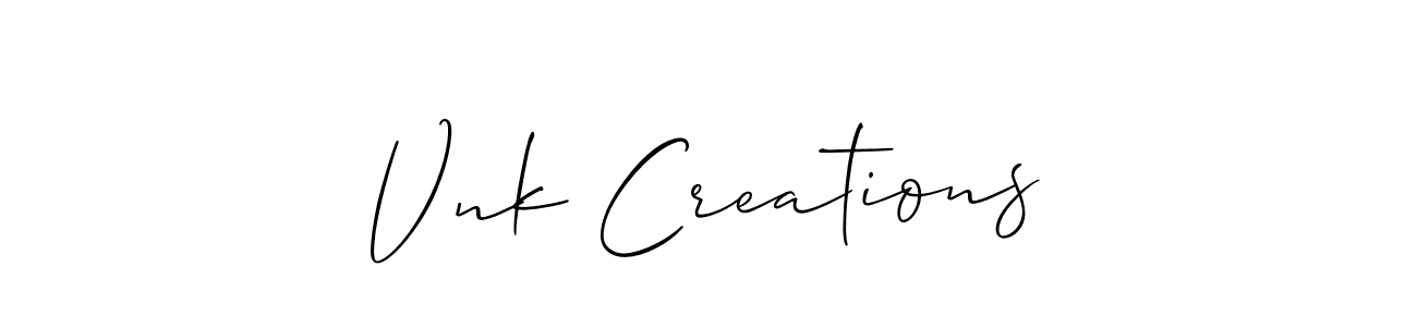 How to make Vnk Creations name signature. Use Allison_Script style for creating short signs online. This is the latest handwritten sign. Vnk Creations signature style 2 images and pictures png