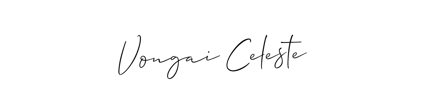 The best way (Allison_Script) to make a short signature is to pick only two or three words in your name. The name Vongai Celeste include a total of six letters. For converting this name. Vongai Celeste signature style 2 images and pictures png