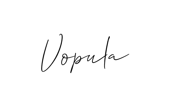 It looks lik you need a new signature style for name Vopula. Design unique handwritten (Allison_Script) signature with our free signature maker in just a few clicks. Vopula signature style 2 images and pictures png