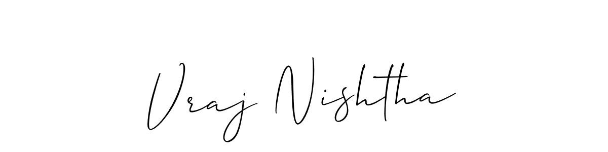 Allison_Script is a professional signature style that is perfect for those who want to add a touch of class to their signature. It is also a great choice for those who want to make their signature more unique. Get Vraj Nishtha name to fancy signature for free. Vraj Nishtha signature style 2 images and pictures png