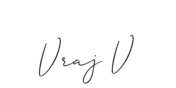 Also You can easily find your signature by using the search form. We will create Vraj V name handwritten signature images for you free of cost using Allison_Script sign style. Vraj V signature style 2 images and pictures png