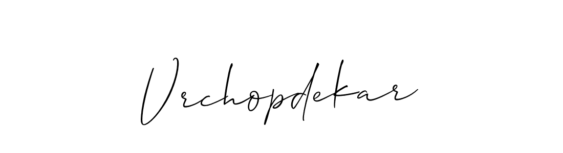 Make a beautiful signature design for name Vrchopdekar. With this signature (Allison_Script) style, you can create a handwritten signature for free. Vrchopdekar signature style 2 images and pictures png