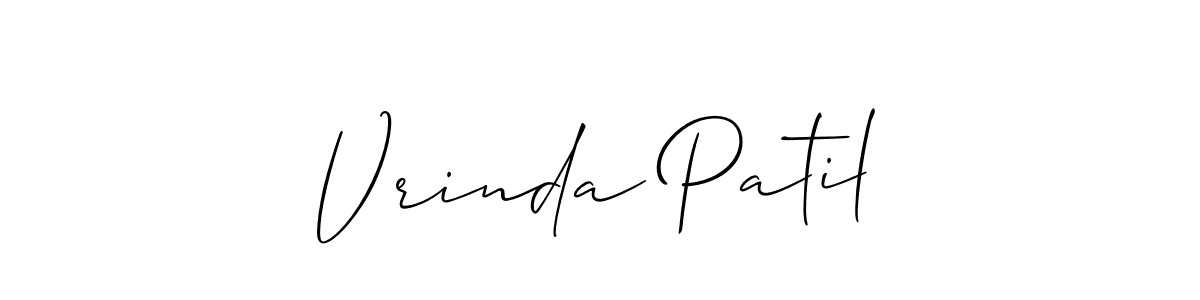 The best way (Allison_Script) to make a short signature is to pick only two or three words in your name. The name Vrinda Patil include a total of six letters. For converting this name. Vrinda Patil signature style 2 images and pictures png