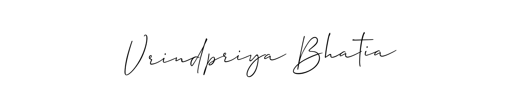 Allison_Script is a professional signature style that is perfect for those who want to add a touch of class to their signature. It is also a great choice for those who want to make their signature more unique. Get Vrindpriya Bhatia name to fancy signature for free. Vrindpriya Bhatia signature style 2 images and pictures png