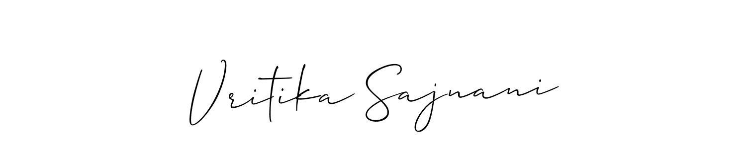 if you are searching for the best signature style for your name Vritika Sajnani. so please give up your signature search. here we have designed multiple signature styles  using Allison_Script. Vritika Sajnani signature style 2 images and pictures png