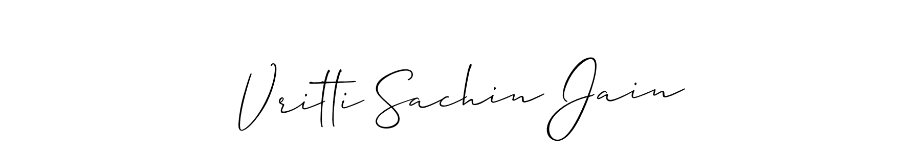The best way (Allison_Script) to make a short signature is to pick only two or three words in your name. The name Vritti Sachin Jain include a total of six letters. For converting this name. Vritti Sachin Jain signature style 2 images and pictures png