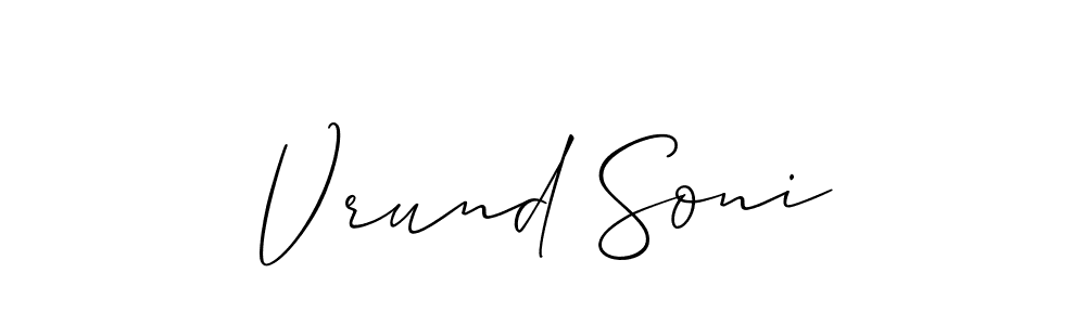 How to make Vrund Soni signature? Allison_Script is a professional autograph style. Create handwritten signature for Vrund Soni name. Vrund Soni signature style 2 images and pictures png