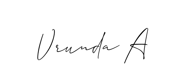 Make a short Vrunda A signature style. Manage your documents anywhere anytime using Allison_Script. Create and add eSignatures, submit forms, share and send files easily. Vrunda A signature style 2 images and pictures png