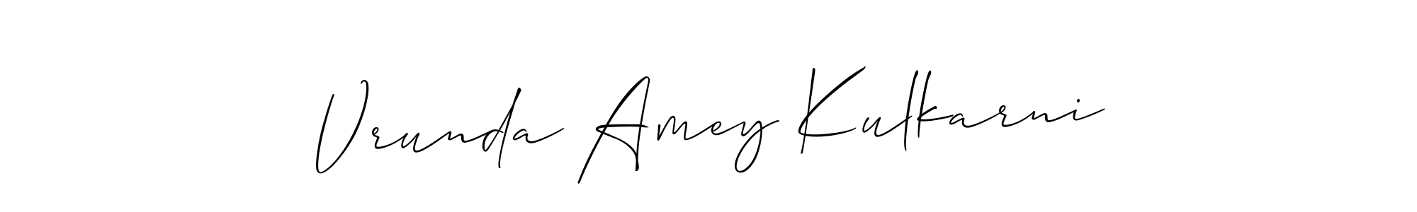 It looks lik you need a new signature style for name Vrunda Amey Kulkarni. Design unique handwritten (Allison_Script) signature with our free signature maker in just a few clicks. Vrunda Amey Kulkarni signature style 2 images and pictures png
