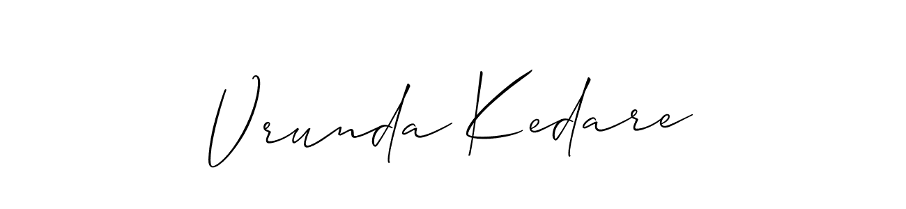 How to make Vrunda Kedare name signature. Use Allison_Script style for creating short signs online. This is the latest handwritten sign. Vrunda Kedare signature style 2 images and pictures png