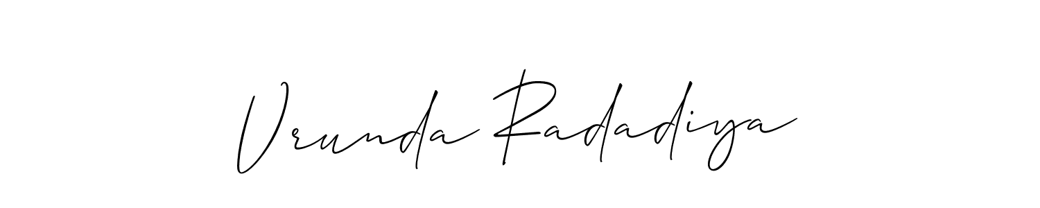 Vrunda Radadiya stylish signature style. Best Handwritten Sign (Allison_Script) for my name. Handwritten Signature Collection Ideas for my name Vrunda Radadiya. Vrunda Radadiya signature style 2 images and pictures png