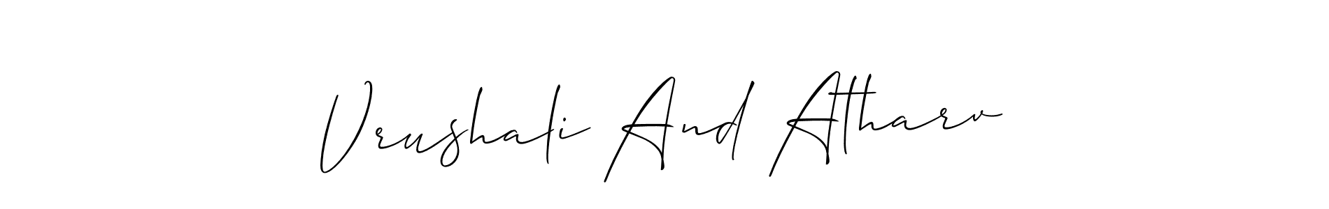 You can use this online signature creator to create a handwritten signature for the name Vrushali And Atharv. This is the best online autograph maker. Vrushali And Atharv signature style 2 images and pictures png