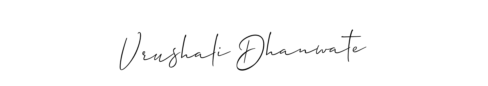 How to make Vrushali Dhanwate name signature. Use Allison_Script style for creating short signs online. This is the latest handwritten sign. Vrushali Dhanwate signature style 2 images and pictures png
