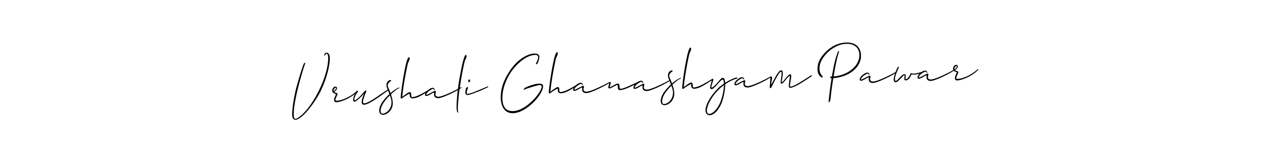 Create a beautiful signature design for name Vrushali Ghanashyam Pawar. With this signature (Allison_Script) fonts, you can make a handwritten signature for free. Vrushali Ghanashyam Pawar signature style 2 images and pictures png
