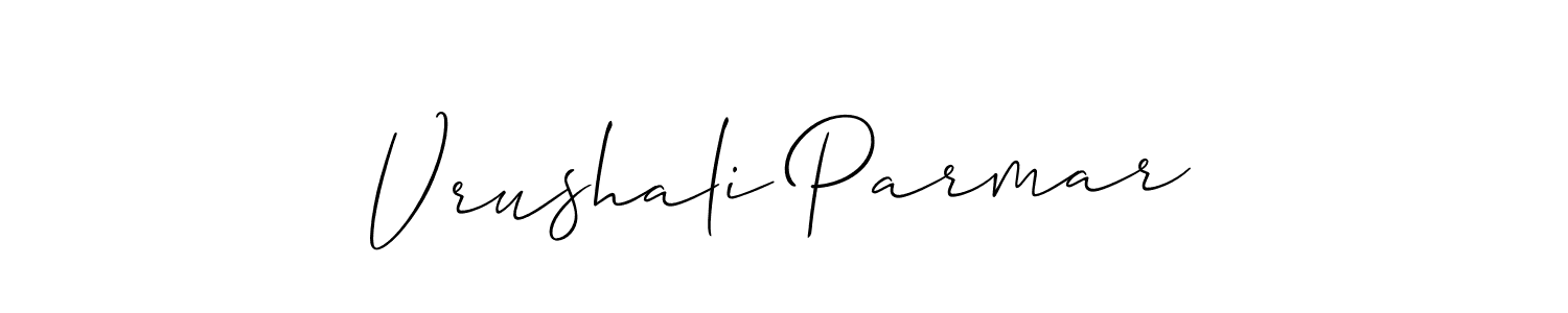 The best way (Allison_Script) to make a short signature is to pick only two or three words in your name. The name Vrushali Parmar include a total of six letters. For converting this name. Vrushali Parmar signature style 2 images and pictures png