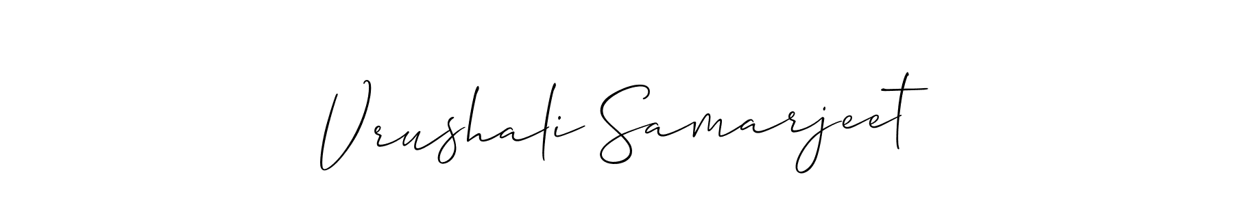 Allison_Script is a professional signature style that is perfect for those who want to add a touch of class to their signature. It is also a great choice for those who want to make their signature more unique. Get Vrushali Samarjeet name to fancy signature for free. Vrushali Samarjeet signature style 2 images and pictures png