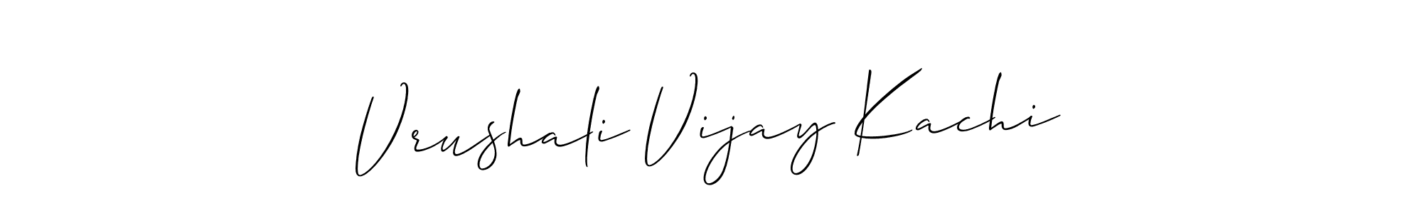 The best way (Allison_Script) to make a short signature is to pick only two or three words in your name. The name Vrushali Vijay Kachi include a total of six letters. For converting this name. Vrushali Vijay Kachi signature style 2 images and pictures png