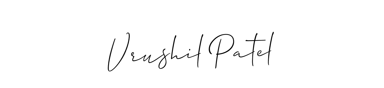 Allison_Script is a professional signature style that is perfect for those who want to add a touch of class to their signature. It is also a great choice for those who want to make their signature more unique. Get Vrushil Patel name to fancy signature for free. Vrushil Patel signature style 2 images and pictures png