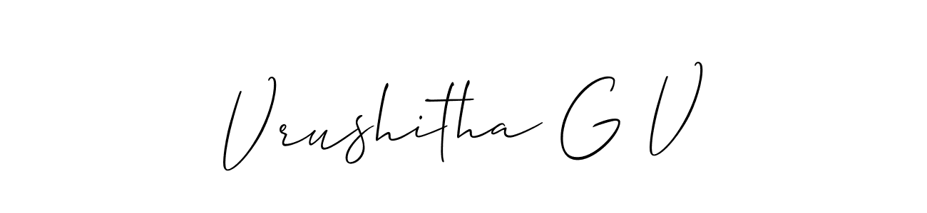 Make a short Vrushitha G V signature style. Manage your documents anywhere anytime using Allison_Script. Create and add eSignatures, submit forms, share and send files easily. Vrushitha G V signature style 2 images and pictures png