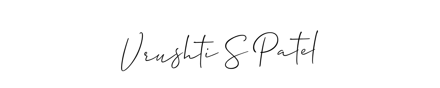 How to make Vrushti S Patel name signature. Use Allison_Script style for creating short signs online. This is the latest handwritten sign. Vrushti S Patel signature style 2 images and pictures png