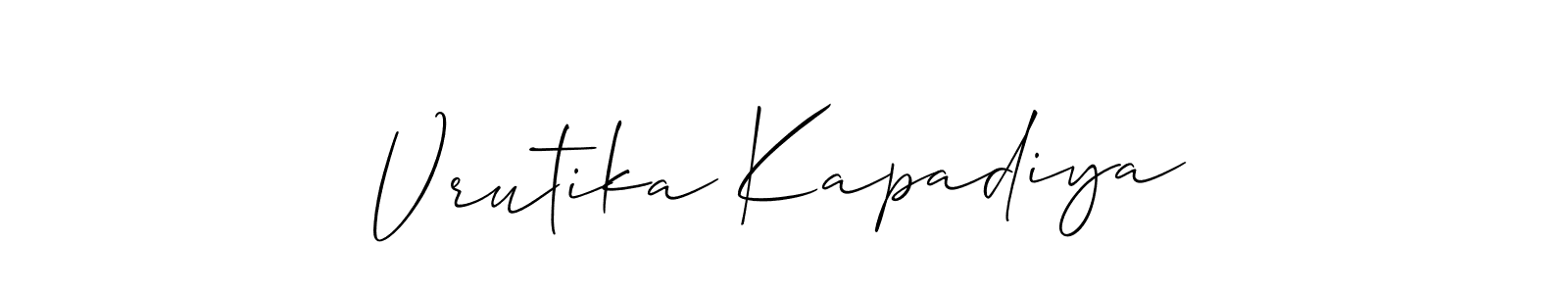 How to make Vrutika Kapadiya signature? Allison_Script is a professional autograph style. Create handwritten signature for Vrutika Kapadiya name. Vrutika Kapadiya signature style 2 images and pictures png