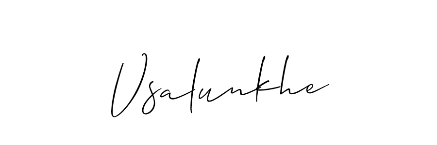 How to make Vsalunkhe name signature. Use Allison_Script style for creating short signs online. This is the latest handwritten sign. Vsalunkhe signature style 2 images and pictures png