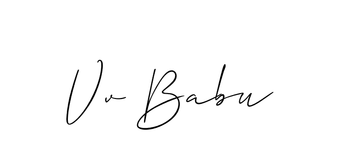 The best way (Allison_Script) to make a short signature is to pick only two or three words in your name. The name Vv Babu include a total of six letters. For converting this name. Vv Babu signature style 2 images and pictures png