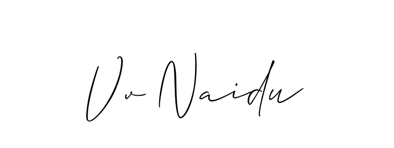 The best way (Allison_Script) to make a short signature is to pick only two or three words in your name. The name Vv Naidu include a total of six letters. For converting this name. Vv Naidu signature style 2 images and pictures png