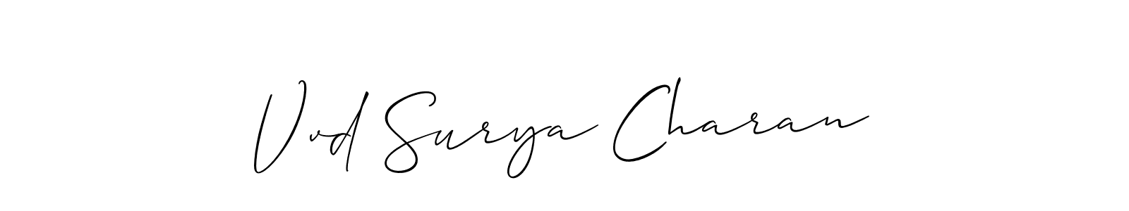 Allison_Script is a professional signature style that is perfect for those who want to add a touch of class to their signature. It is also a great choice for those who want to make their signature more unique. Get Vvd Surya Charan name to fancy signature for free. Vvd Surya Charan signature style 2 images and pictures png