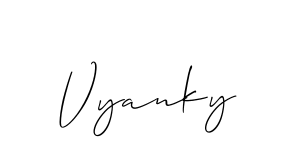 Also You can easily find your signature by using the search form. We will create Vyanky name handwritten signature images for you free of cost using Allison_Script sign style. Vyanky signature style 2 images and pictures png