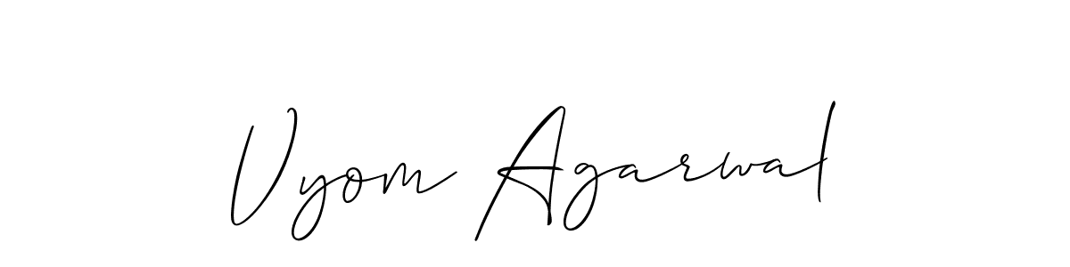 Allison_Script is a professional signature style that is perfect for those who want to add a touch of class to their signature. It is also a great choice for those who want to make their signature more unique. Get Vyom Agarwal name to fancy signature for free. Vyom Agarwal signature style 2 images and pictures png