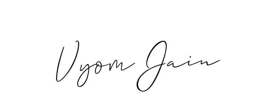 Make a beautiful signature design for name Vyom Jain. With this signature (Allison_Script) style, you can create a handwritten signature for free. Vyom Jain signature style 2 images and pictures png