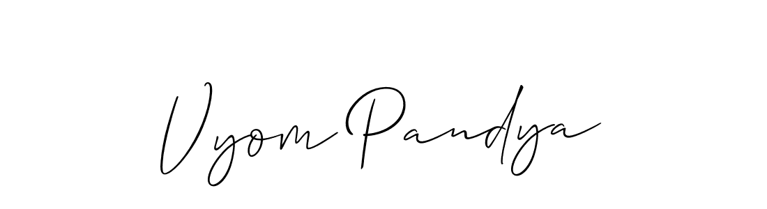 Create a beautiful signature design for name Vyom Pandya. With this signature (Allison_Script) fonts, you can make a handwritten signature for free. Vyom Pandya signature style 2 images and pictures png