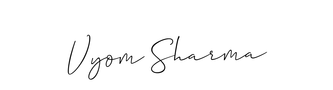 The best way (Allison_Script) to make a short signature is to pick only two or three words in your name. The name Vyom Sharma include a total of six letters. For converting this name. Vyom Sharma signature style 2 images and pictures png