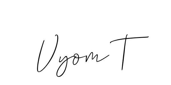 How to make Vyom T name signature. Use Allison_Script style for creating short signs online. This is the latest handwritten sign. Vyom T signature style 2 images and pictures png